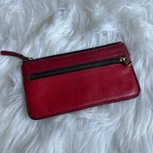 Vintage Fossil Preston Two Tone Red Pebble Leather Bifold Clutch Wallet Zip Snap